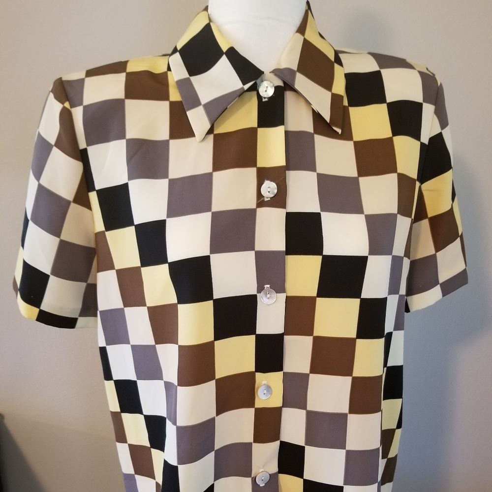 Vintage Expose Small Block Print Button Down